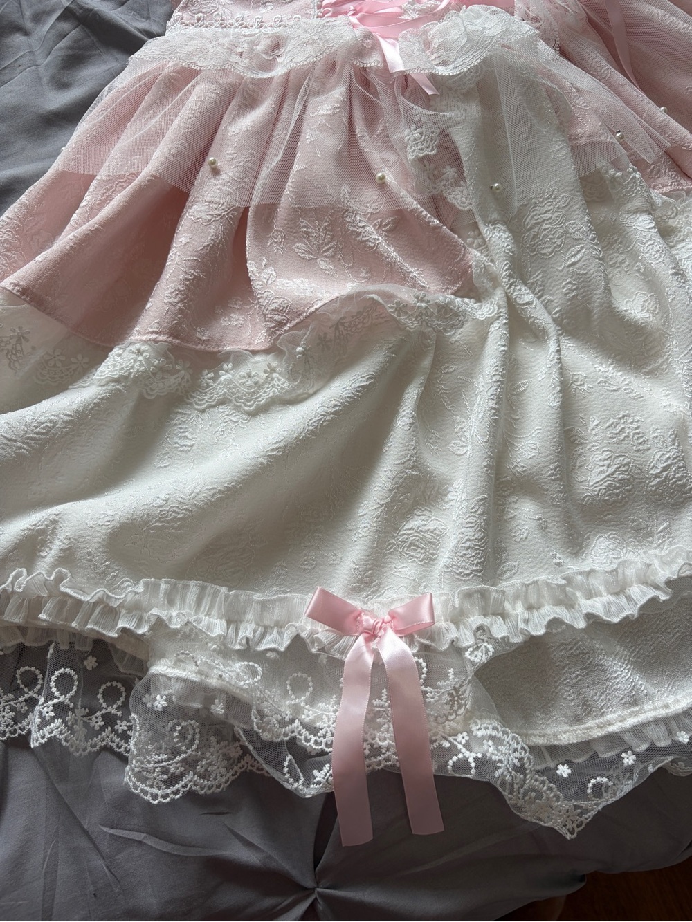 Pink & White Lace Victorian Vintage Style Dress - Picture 9 of 13